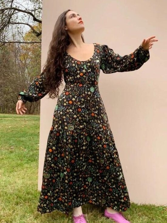 Samantha Pleet Dresses & Skirts - Samantha Pleet Dress Illuminated Unicorn Black 10 Silk Cotton Maxi Long